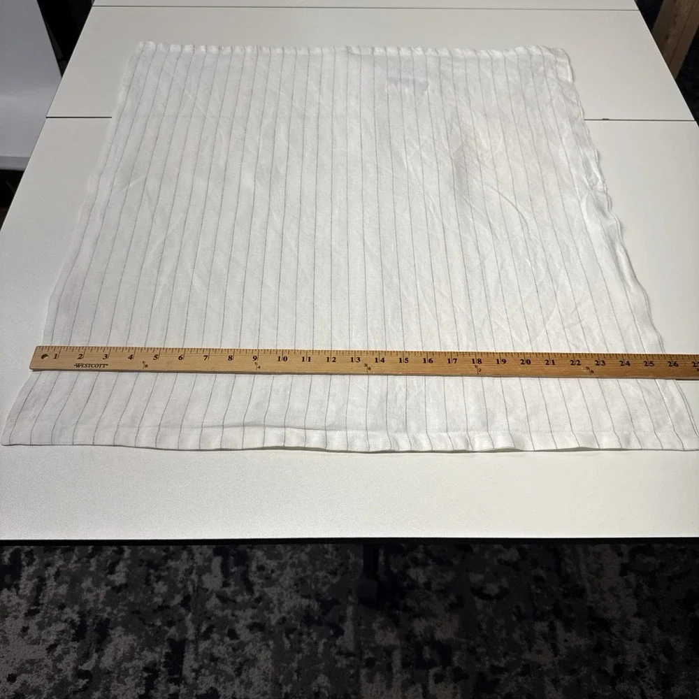 Crate & Barrel 100% Linen Pinstripe Warm White & Gray Square Pillow Sham 26